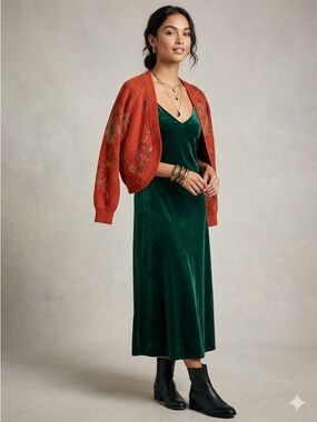 Rare Vintage I Love H81 Whimsygoth Floral Metallic Knit Cardigan S/P RUST EUC *
